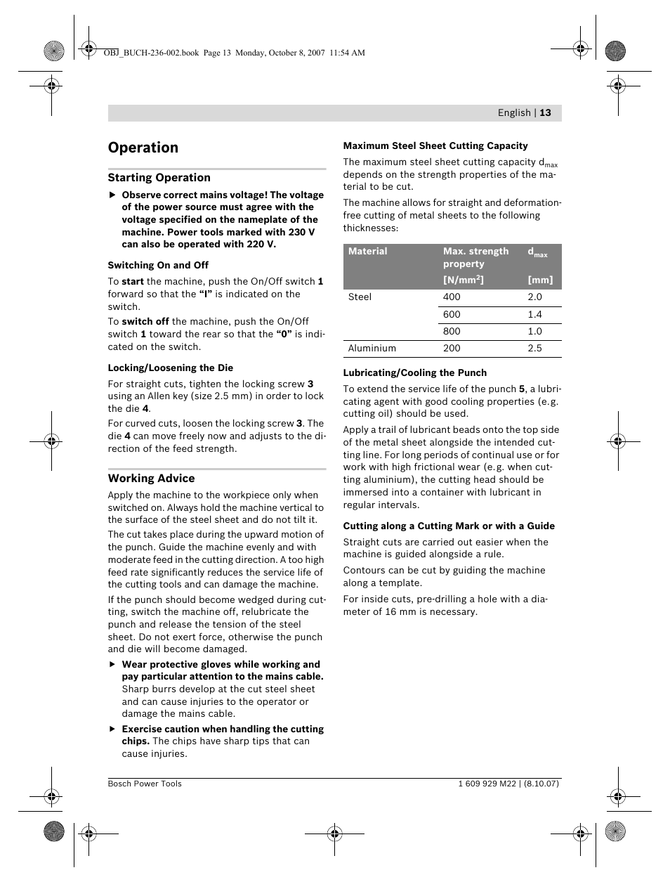 Operation | Bosch GNA 2,0 Professional User Manual | Page 13 / 159