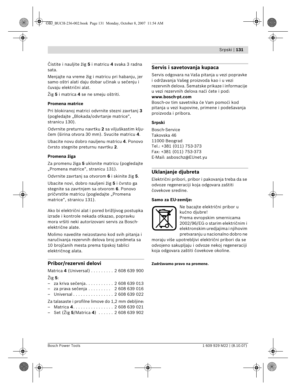 Bosch GNA 2,0 Professional User Manual | Page 131 / 159