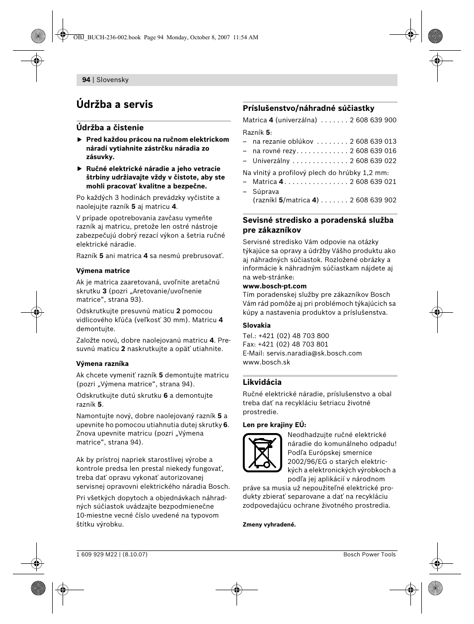Údržba a servis | Bosch GNA 2,0 Professional User Manual | Page 94 / 159