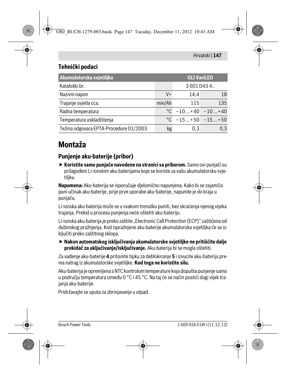 Montaža | Bosch GLI VariLED Professional User Manual | Page 147 / 181
