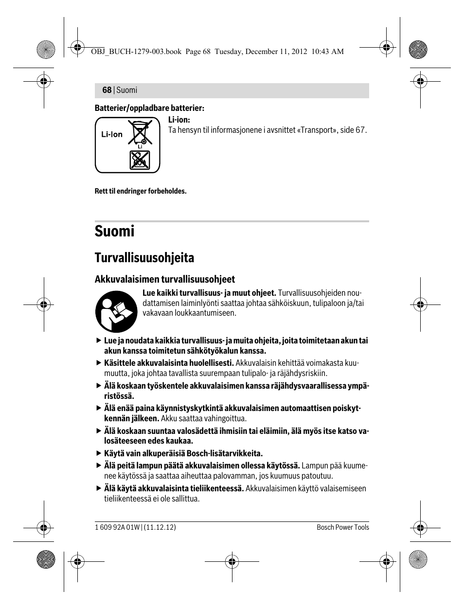 Suomi, Turvallisuusohjeita | Bosch GLI VariLED Professional User Manual | Page 68 / 181