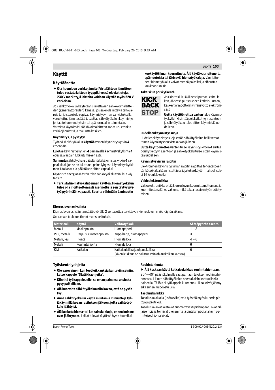 Käyttö | Bosch GWS 14-125 Inox Professional User Manual | Page 102 / 270