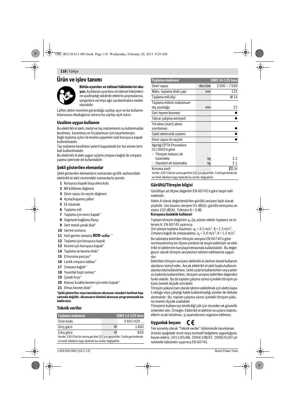Ürün ve işlev tanımı | Bosch GWS 14-125 Inox Professional User Manual | Page 117 / 270