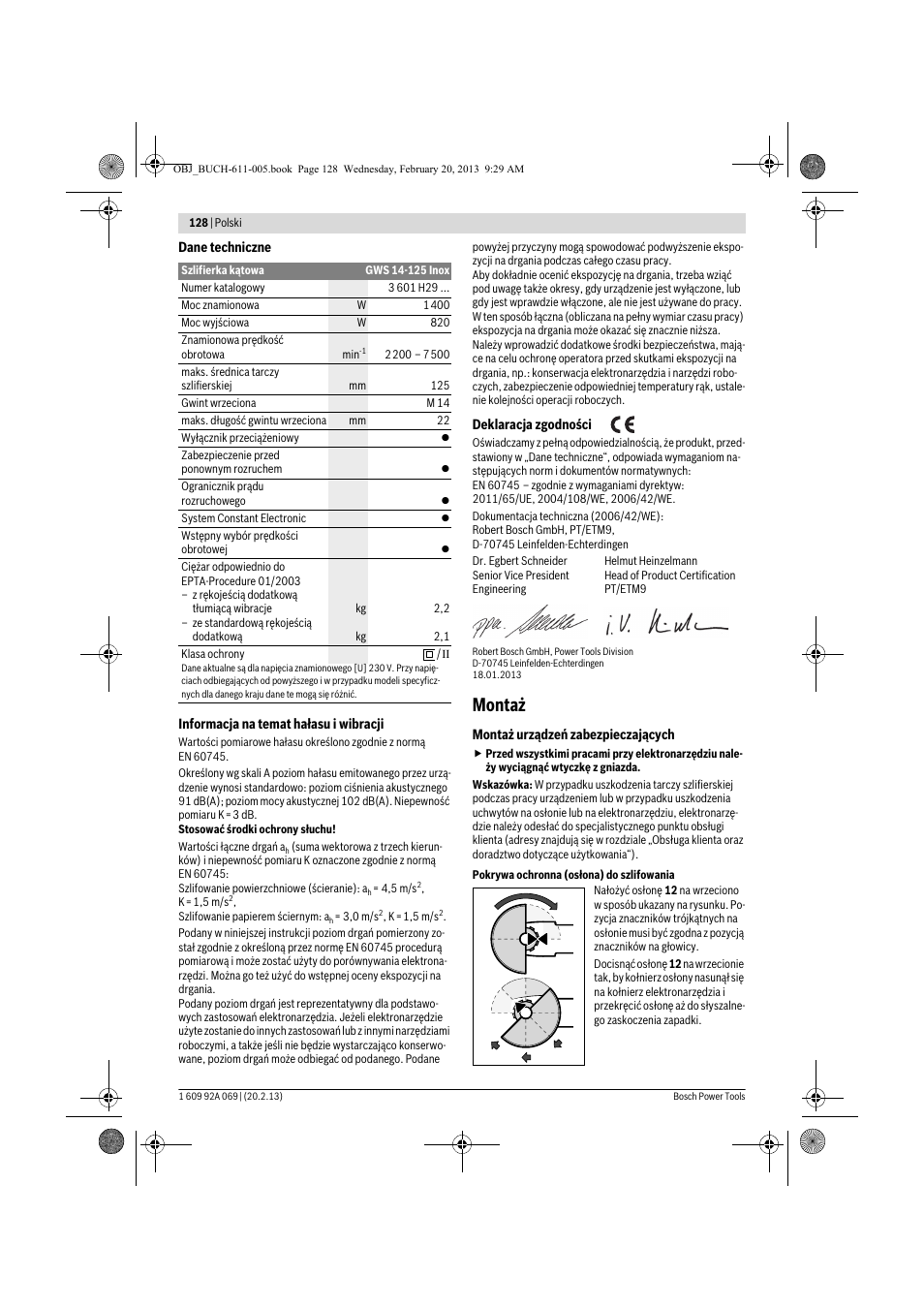 Montaż | Bosch GWS 14-125 Inox Professional User Manual | Page 127 / 270