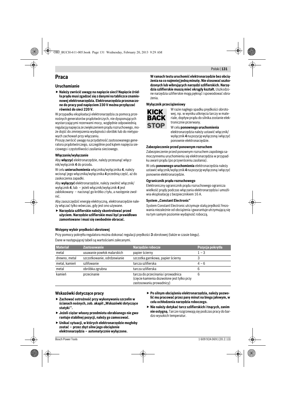 Praca | Bosch GWS 14-125 Inox Professional User Manual | Page 130 / 270