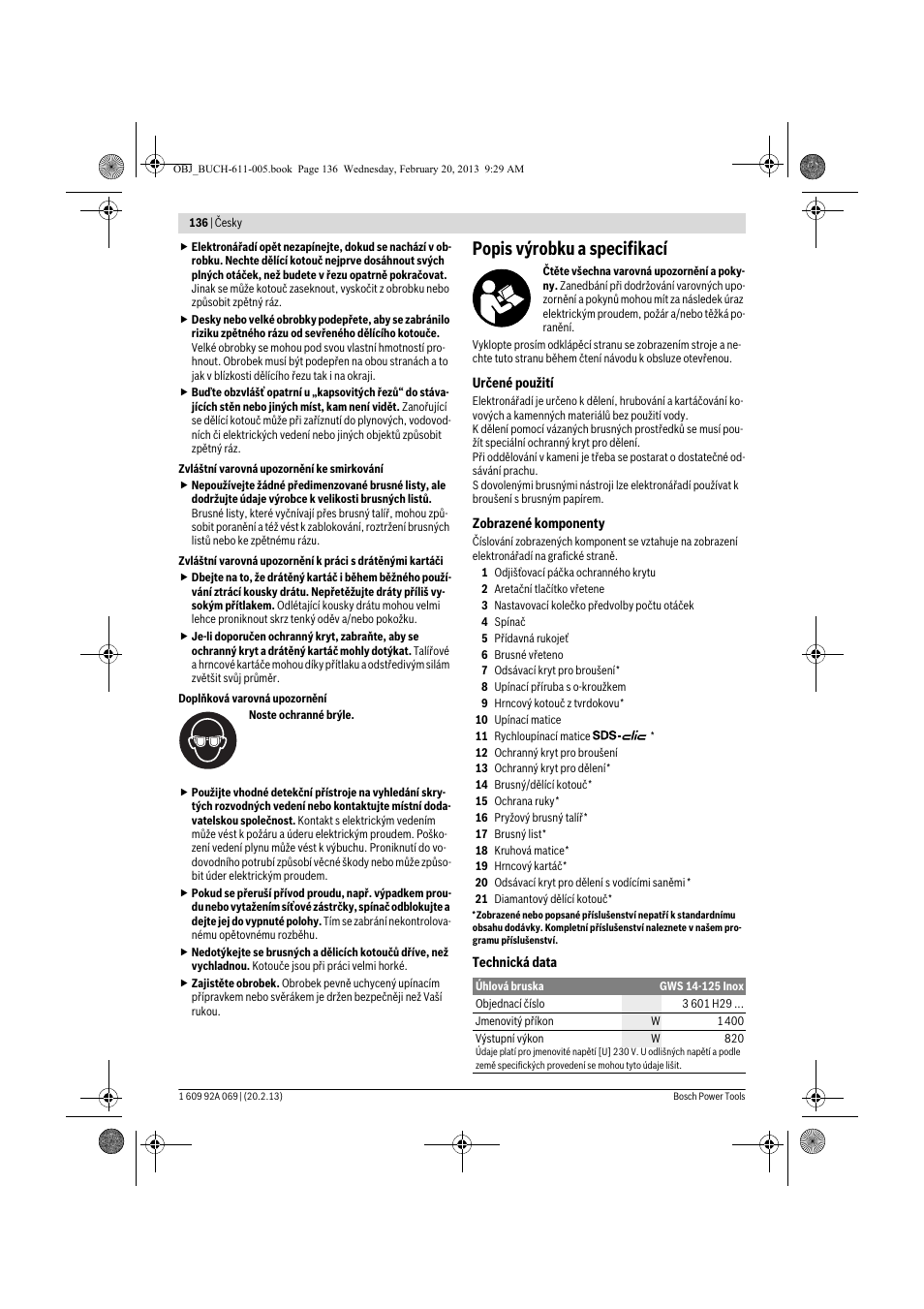 Popis výrobku a specifikací | Bosch GWS 14-125 Inox Professional User Manual | Page 135 / 270