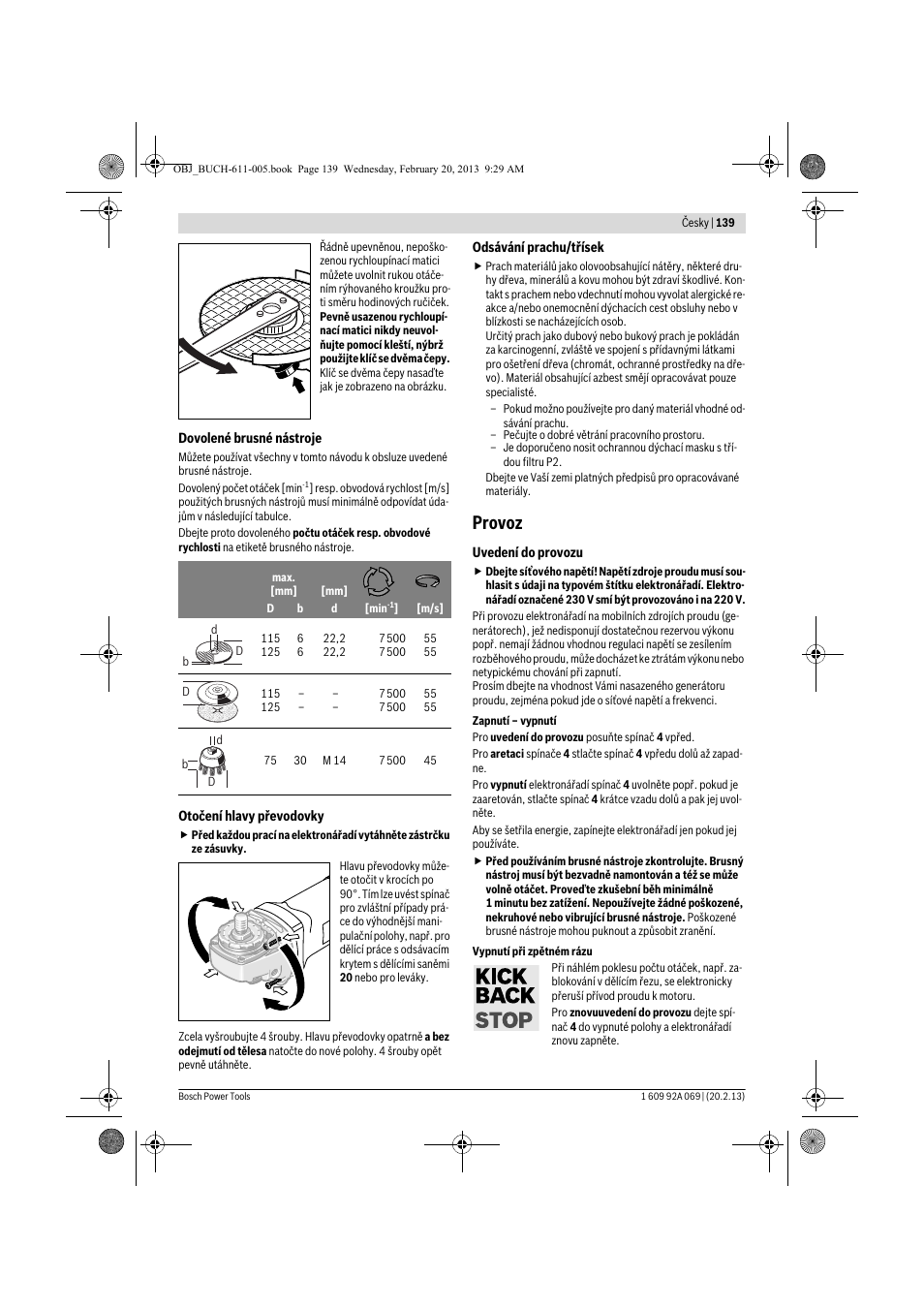 Provoz | Bosch GWS 14-125 Inox Professional User Manual | Page 138 / 270