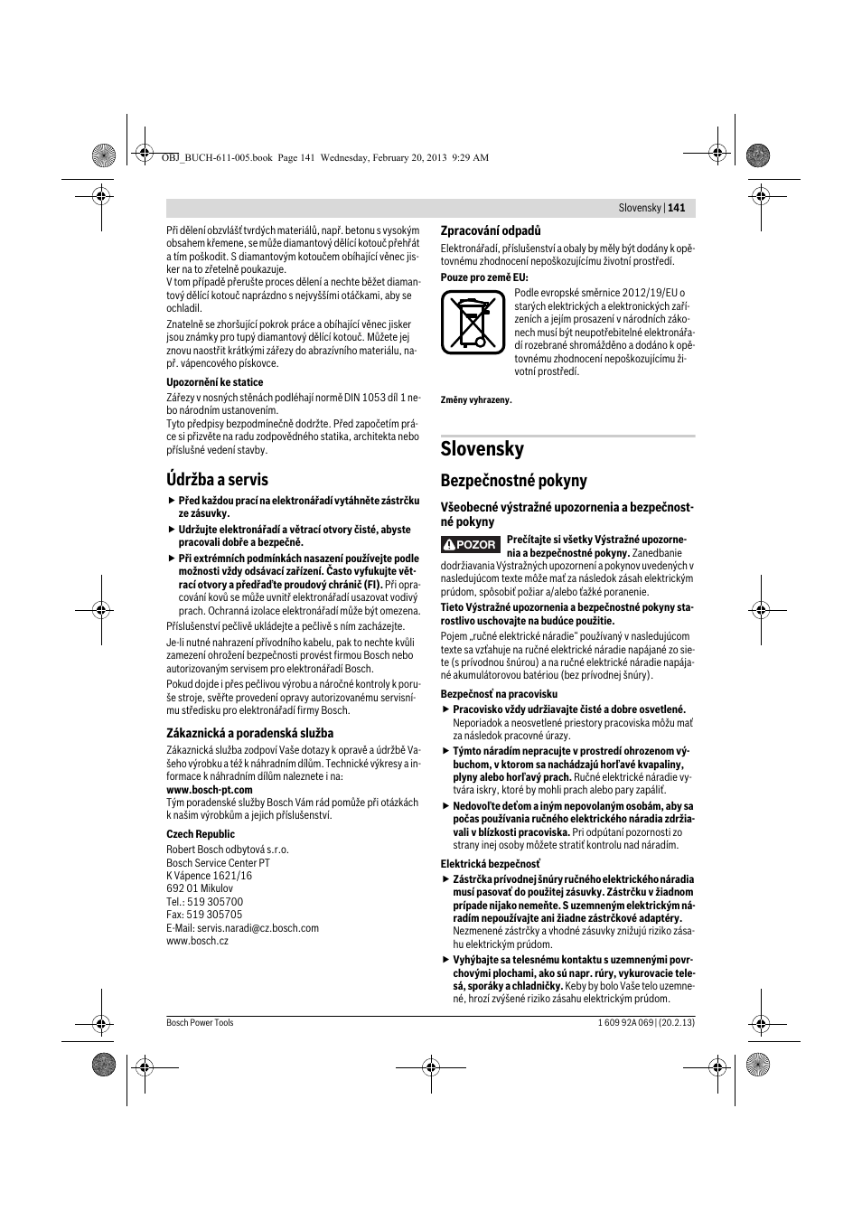 Slovensky, Údržba a servis, Bezpečnostné pokyny | Bosch GWS 14-125 Inox Professional User Manual | Page 140 / 270