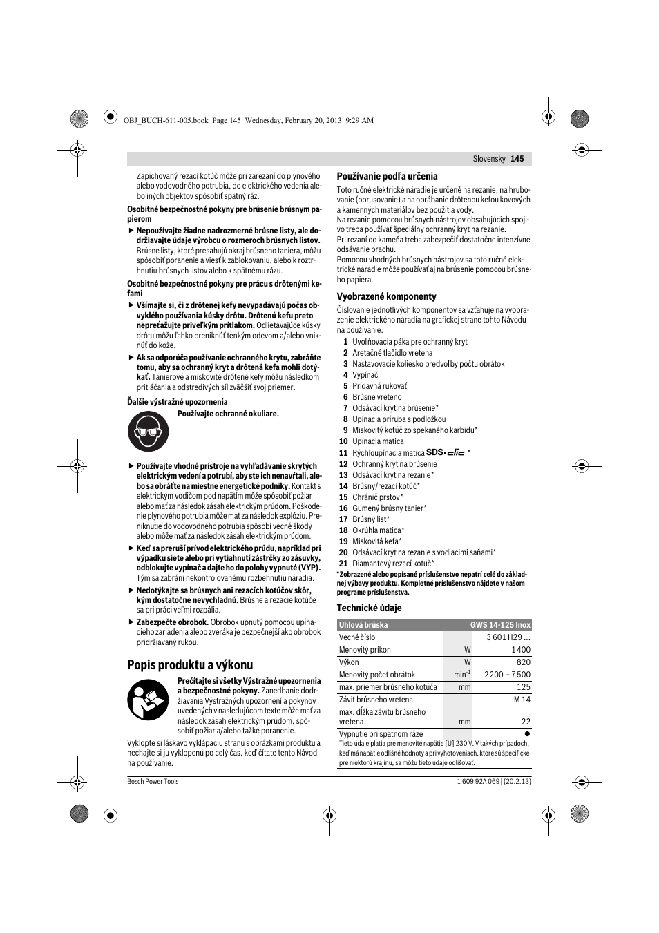 Popis produktu a výkonu | Bosch GWS 14-125 Inox Professional User Manual | Page 144 / 270