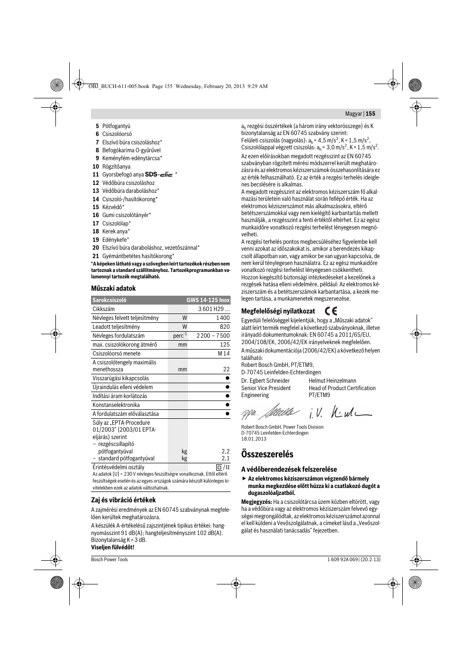 Összeszerelés | Bosch GWS 14-125 Inox Professional User Manual | Page 154 / 270