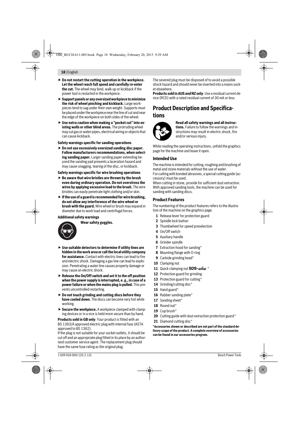 Product description and specifica- tions | Bosch GWS 14-125 Inox Professional User Manual | Page 17 / 270