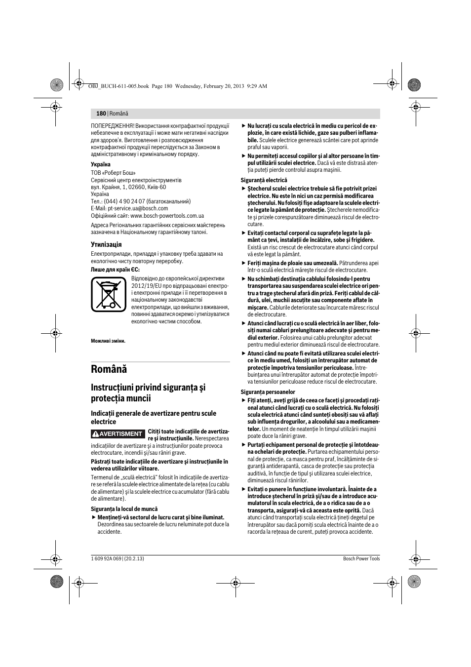 Română, Instrucţiuni privind siguranţa şi protecţia muncii | Bosch GWS 14-125 Inox Professional User Manual | Page 179 / 270
