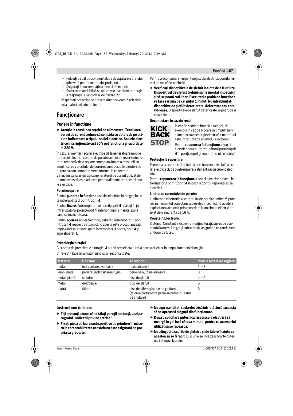 Funcţionare | Bosch GWS 14-125 Inox Professional User Manual | Page 186 / 270