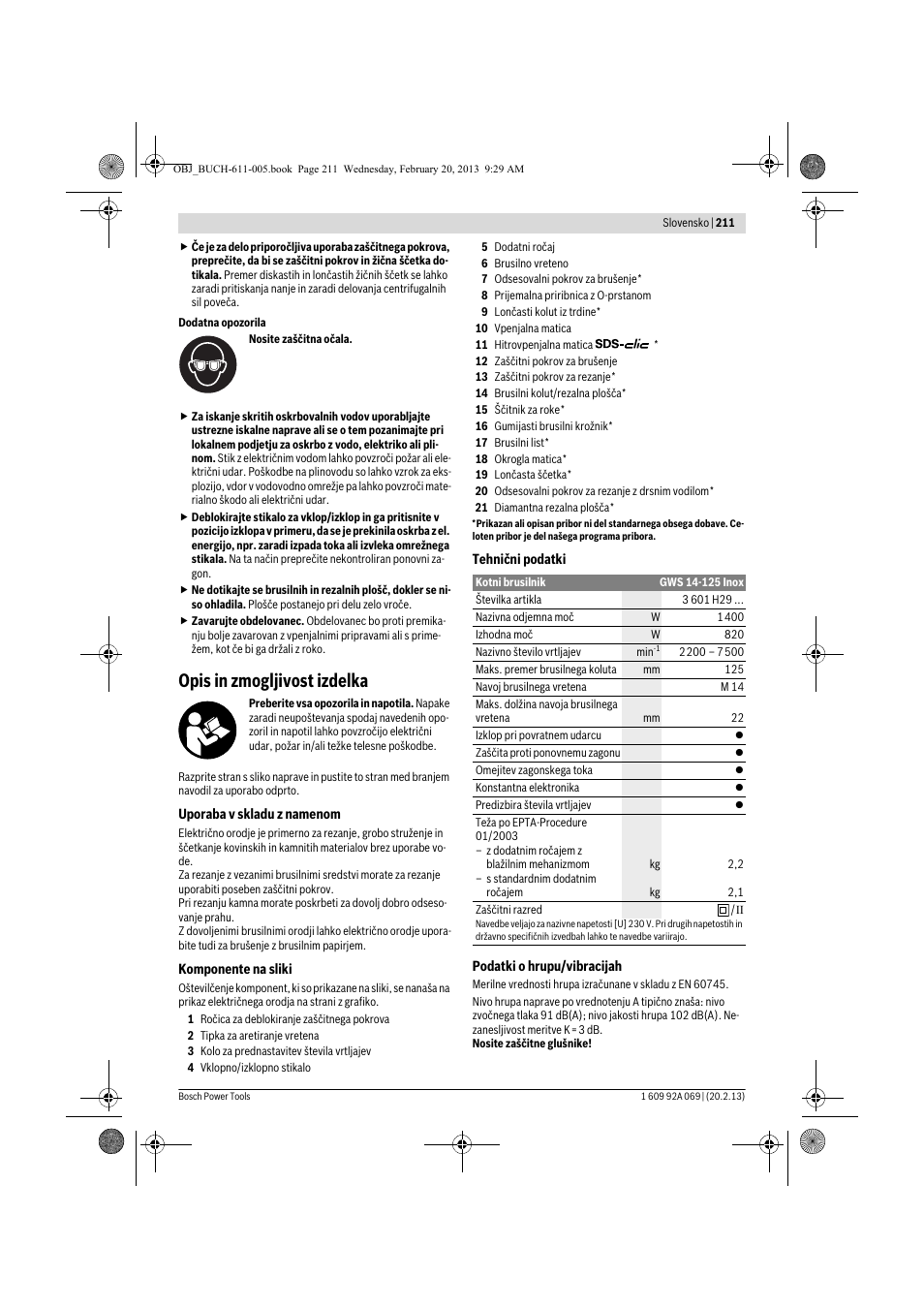 Opis in zmogljivost izdelka | Bosch GWS 14-125 Inox Professional User Manual | Page 210 / 270