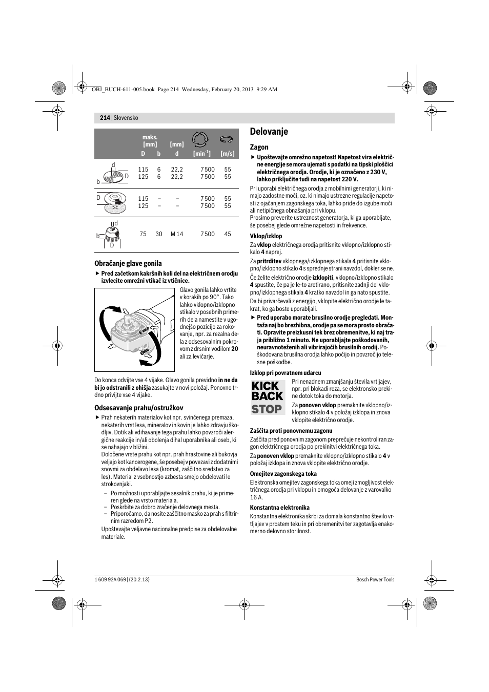 Delovanje | Bosch GWS 14-125 Inox Professional User Manual | Page 213 / 270