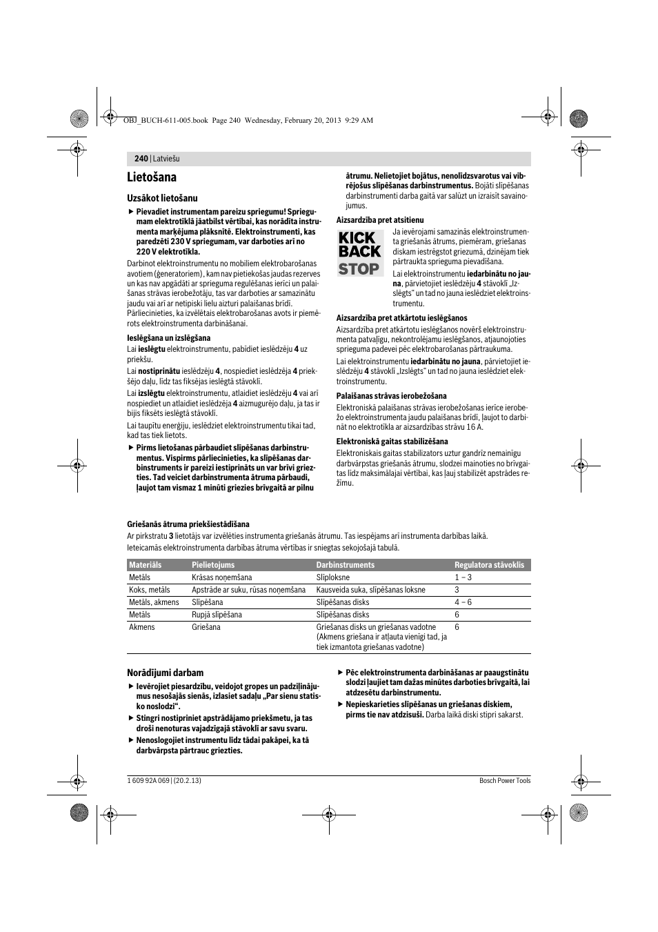 Lietošana | Bosch GWS 14-125 Inox Professional User Manual | Page 239 / 270