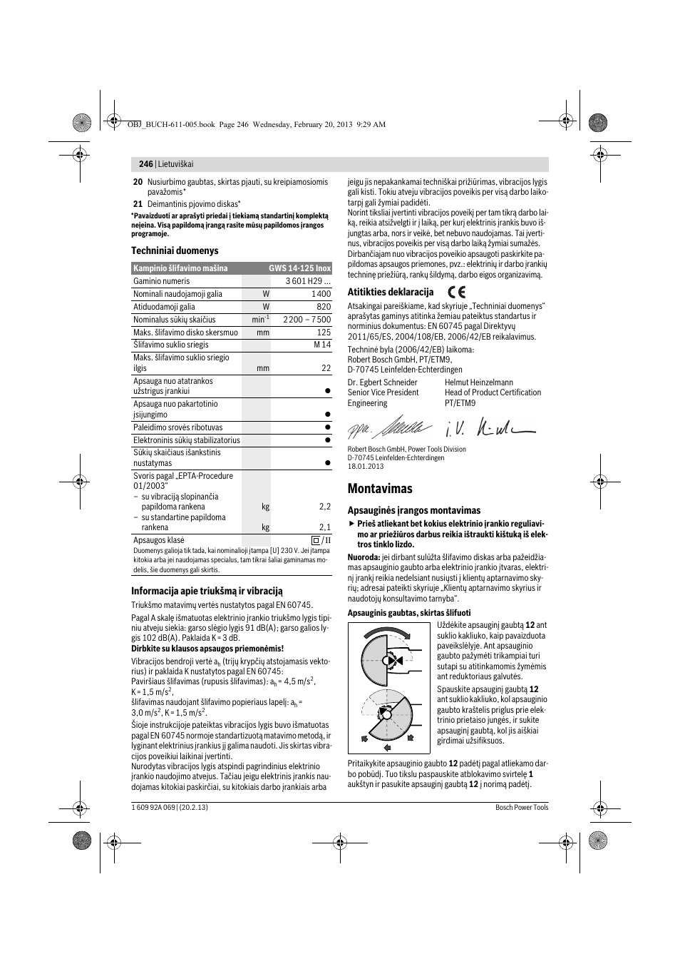 Montavimas | Bosch GWS 14-125 Inox Professional User Manual | Page 245 / 270