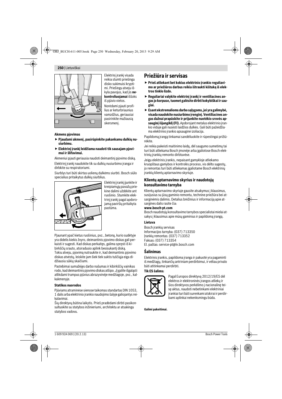 Priežiūra ir servisas | Bosch GWS 14-125 Inox Professional User Manual | Page 249 / 270
