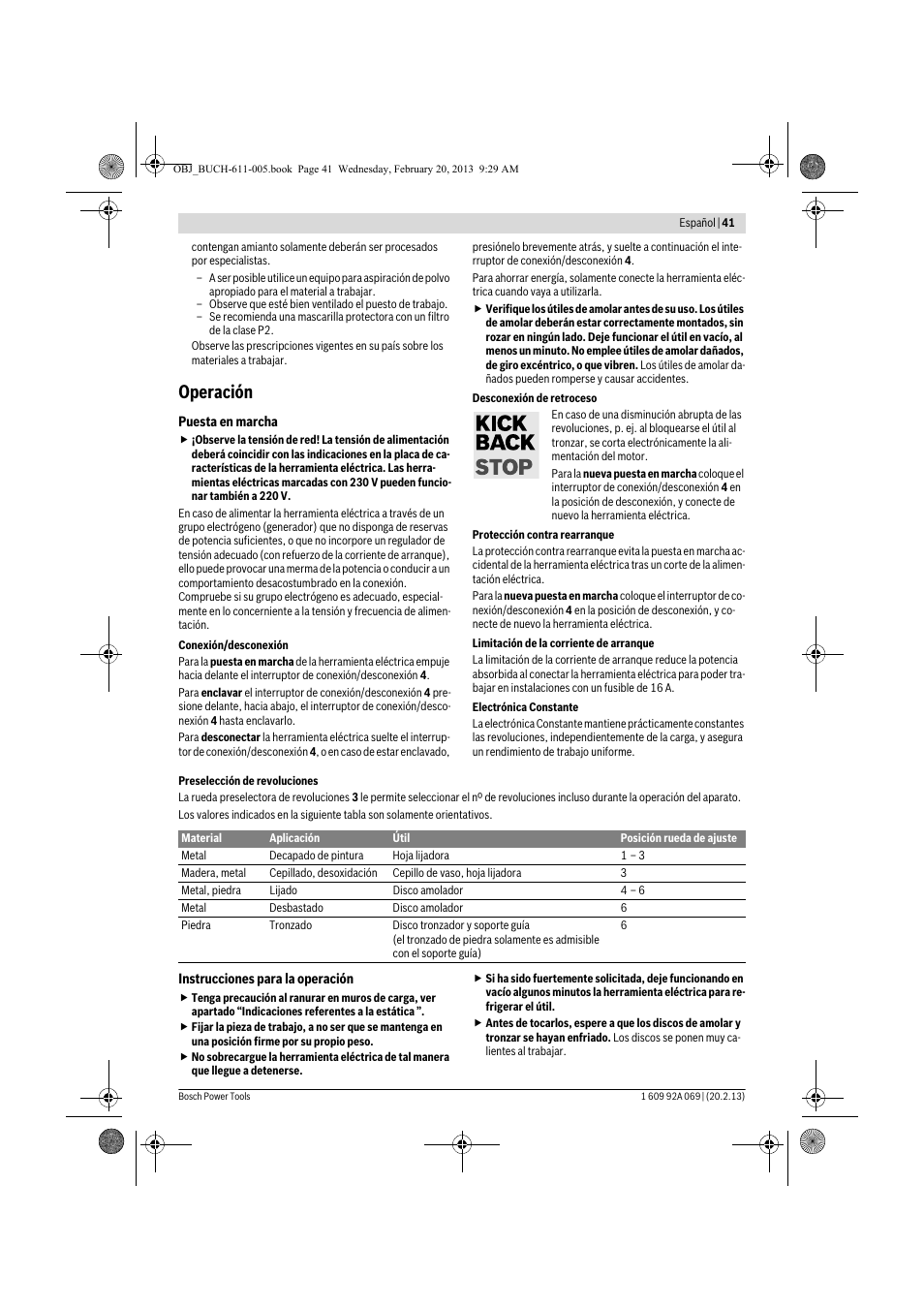 Operación | Bosch GWS 14-125 Inox Professional User Manual | Page 40 / 270