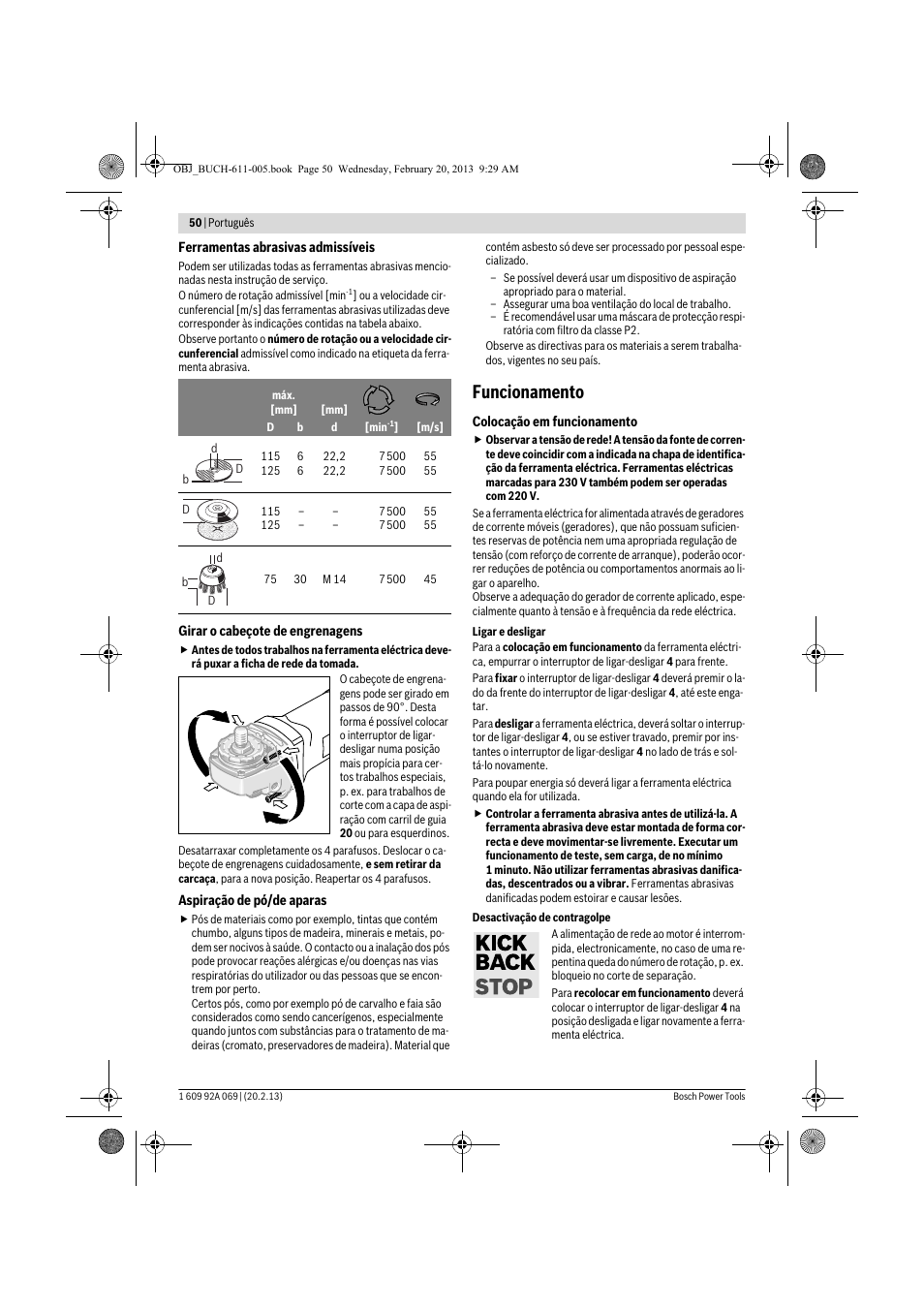 Funcionamento | Bosch GWS 14-125 Inox Professional User Manual | Page 49 / 270