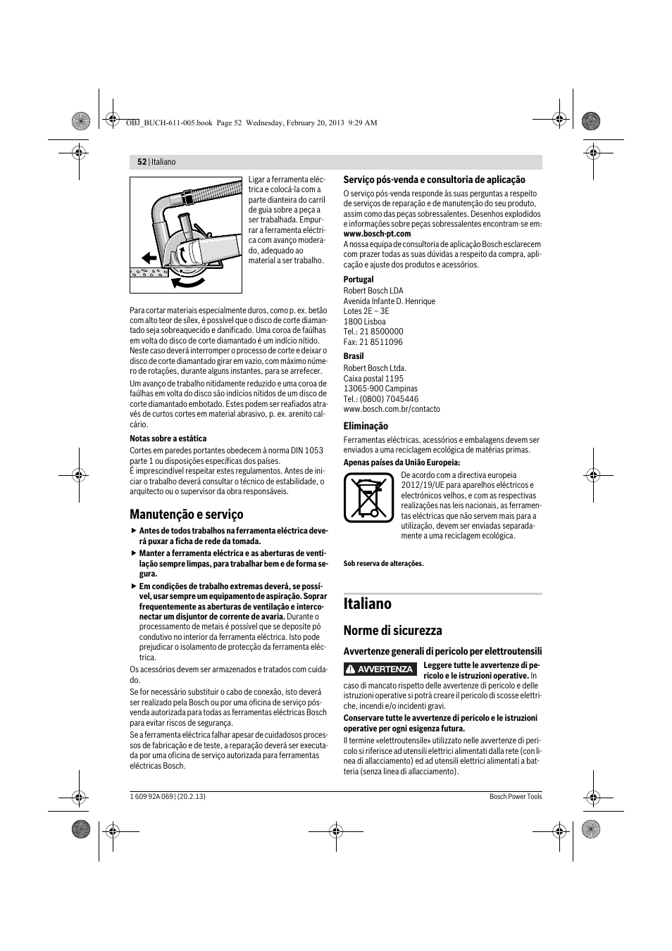 Italiano, Manutenção e serviço, Norme di sicurezza | Bosch GWS 14-125 Inox Professional User Manual | Page 51 / 270