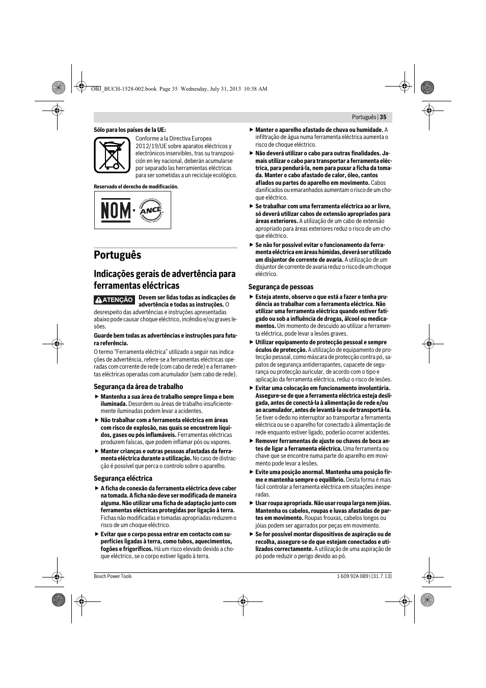 Português | Bosch GWS 24-230 LVI Professional User Manual | Page 35 / 259