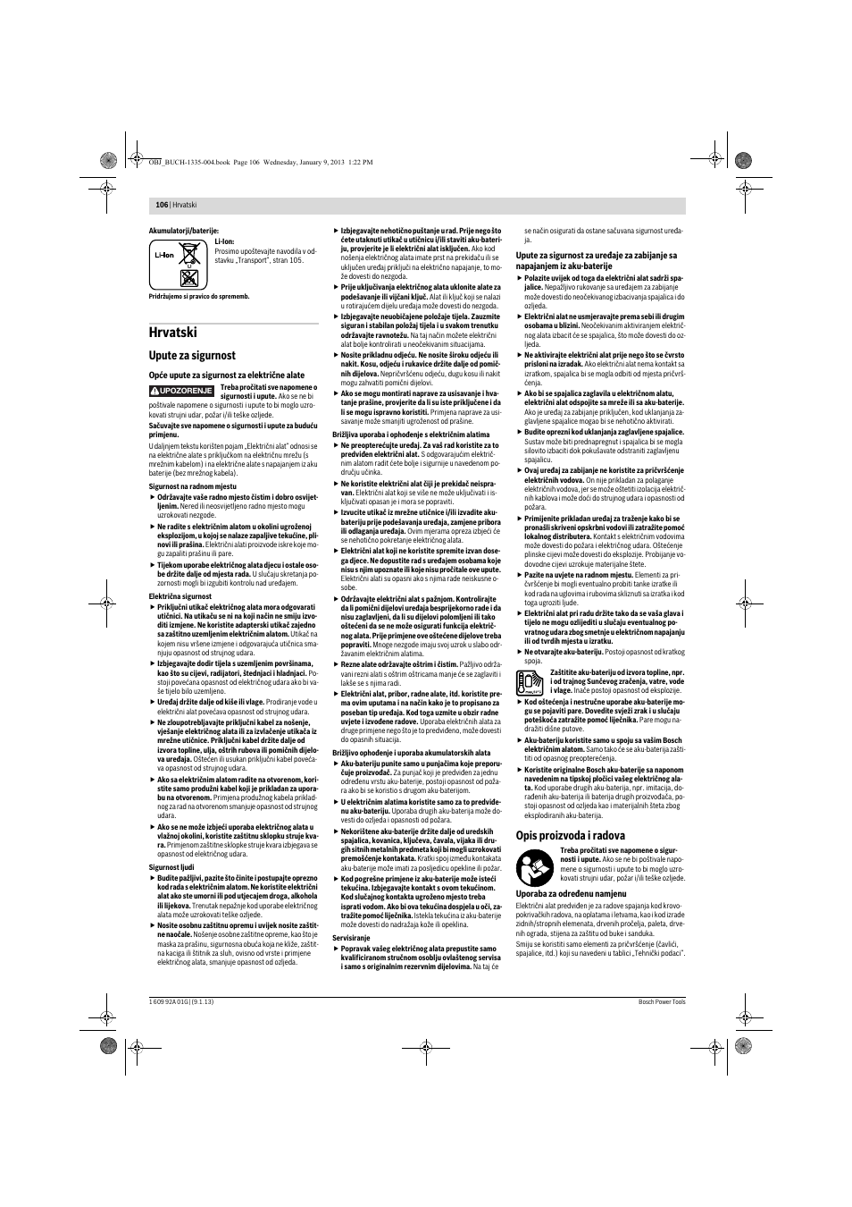 Hrvatski, Upute za sigurnost, Opis proizvoda i radova | Bosch GSK 18 V-LI Professional User Manual | Page 106 / 130