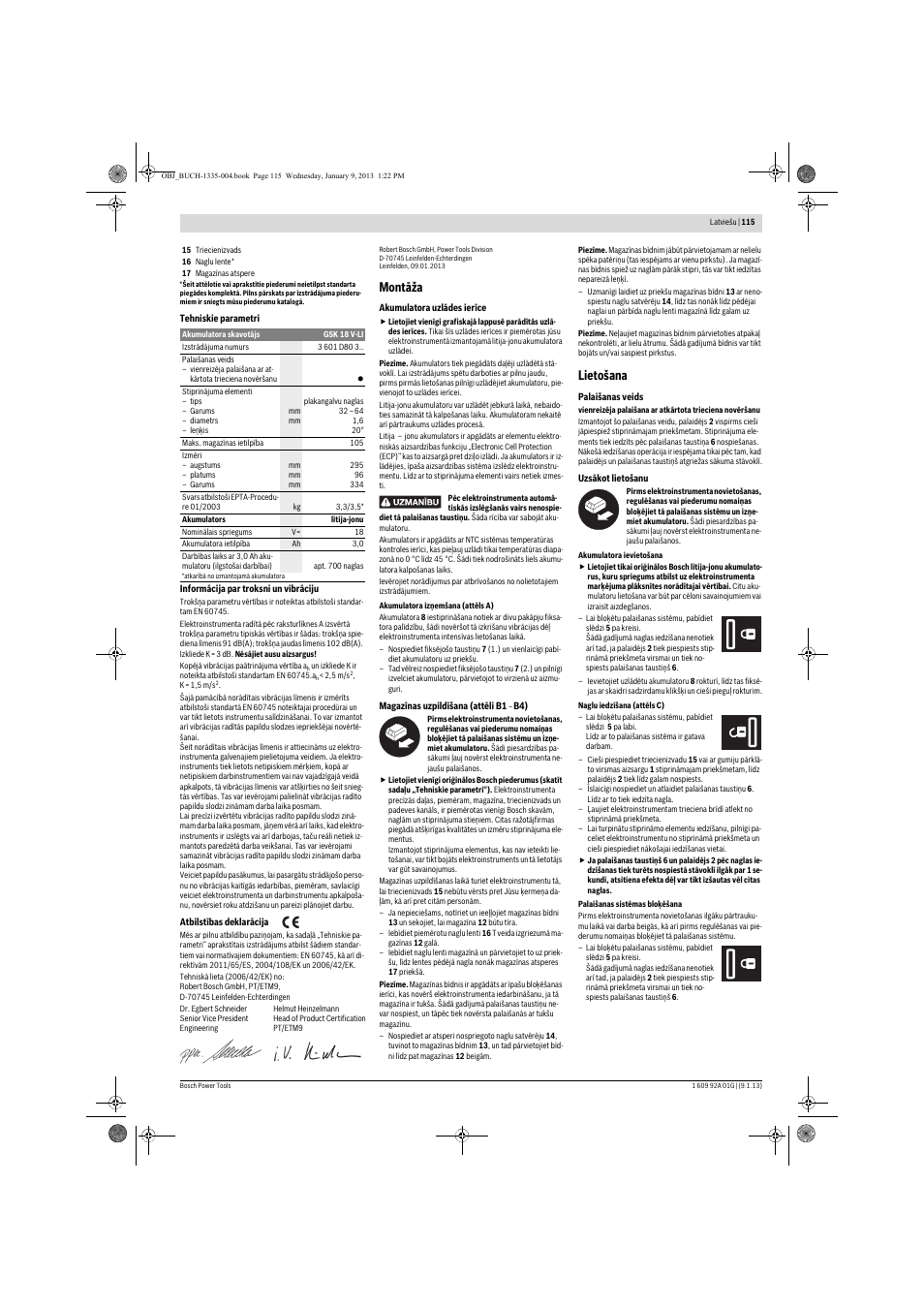 Montāža, Lietošana | Bosch GSK 18 V-LI Professional User Manual | Page 115 / 130