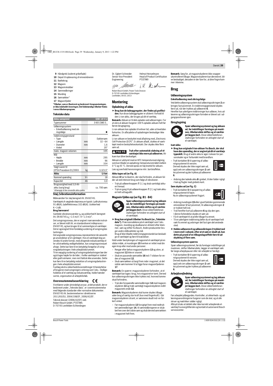 Montering, Brug | Bosch GSK 18 V-LI Professional User Manual | Page 39 / 130