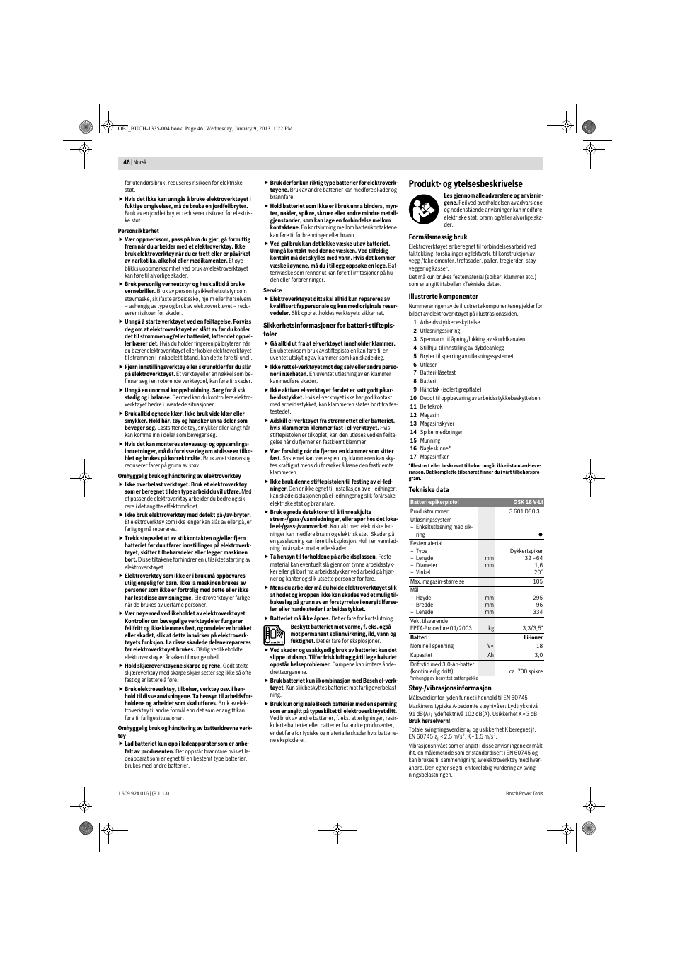 Produkt- og ytelsesbeskrivelse | Bosch GSK 18 V-LI Professional User Manual | Page 46 / 130