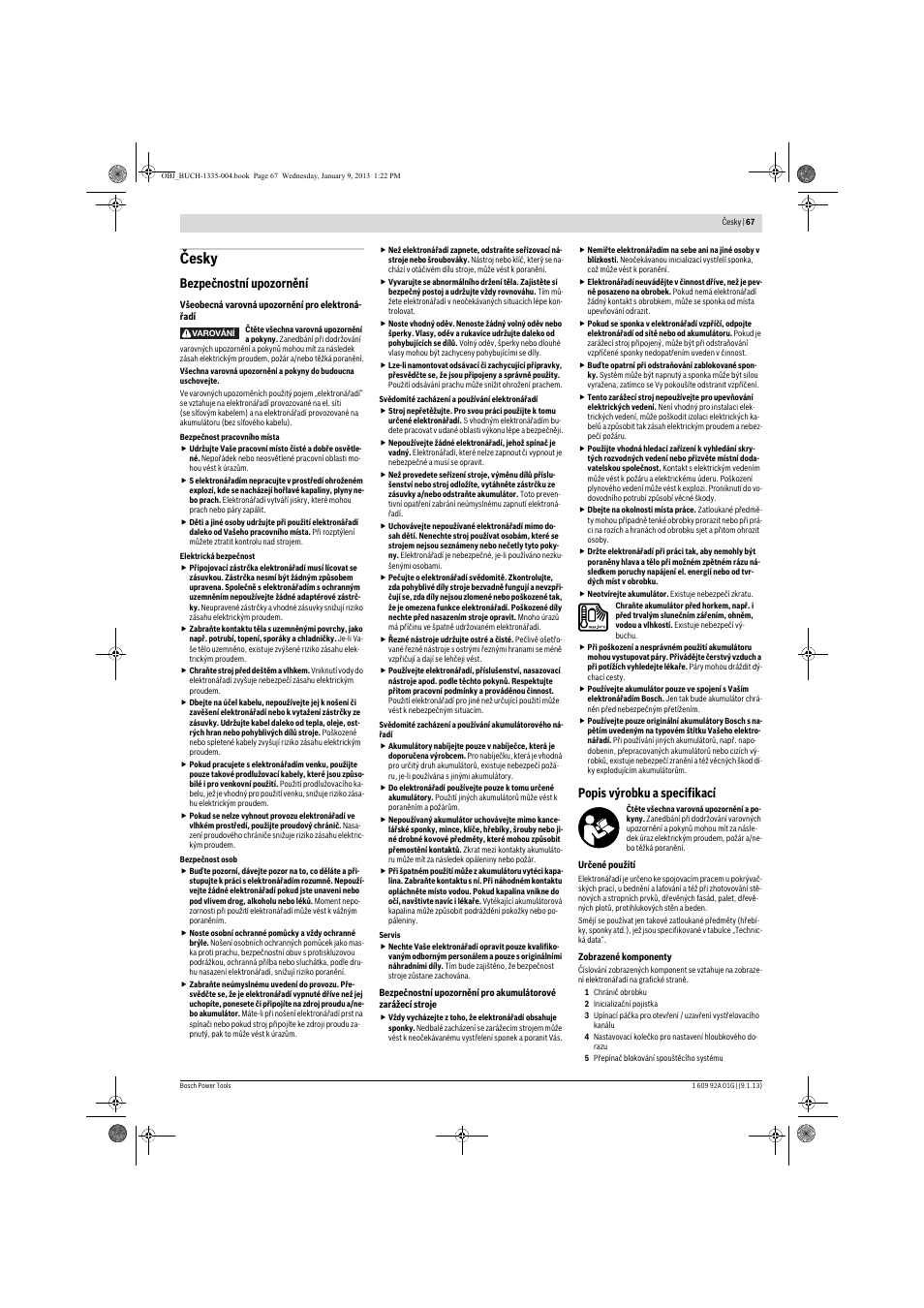 Česky, Bezpečnostní upozornění, Popis výrobku a specifikací | Bosch GSK 18 V-LI Professional User Manual | Page 67 / 130