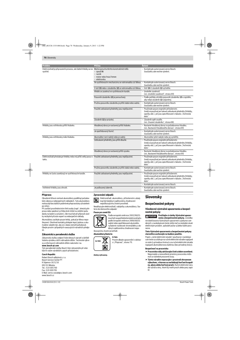 Slovensky, Bezpečnostné pokyny | Bosch GSK 18 V-LI Professional User Manual | Page 70 / 130