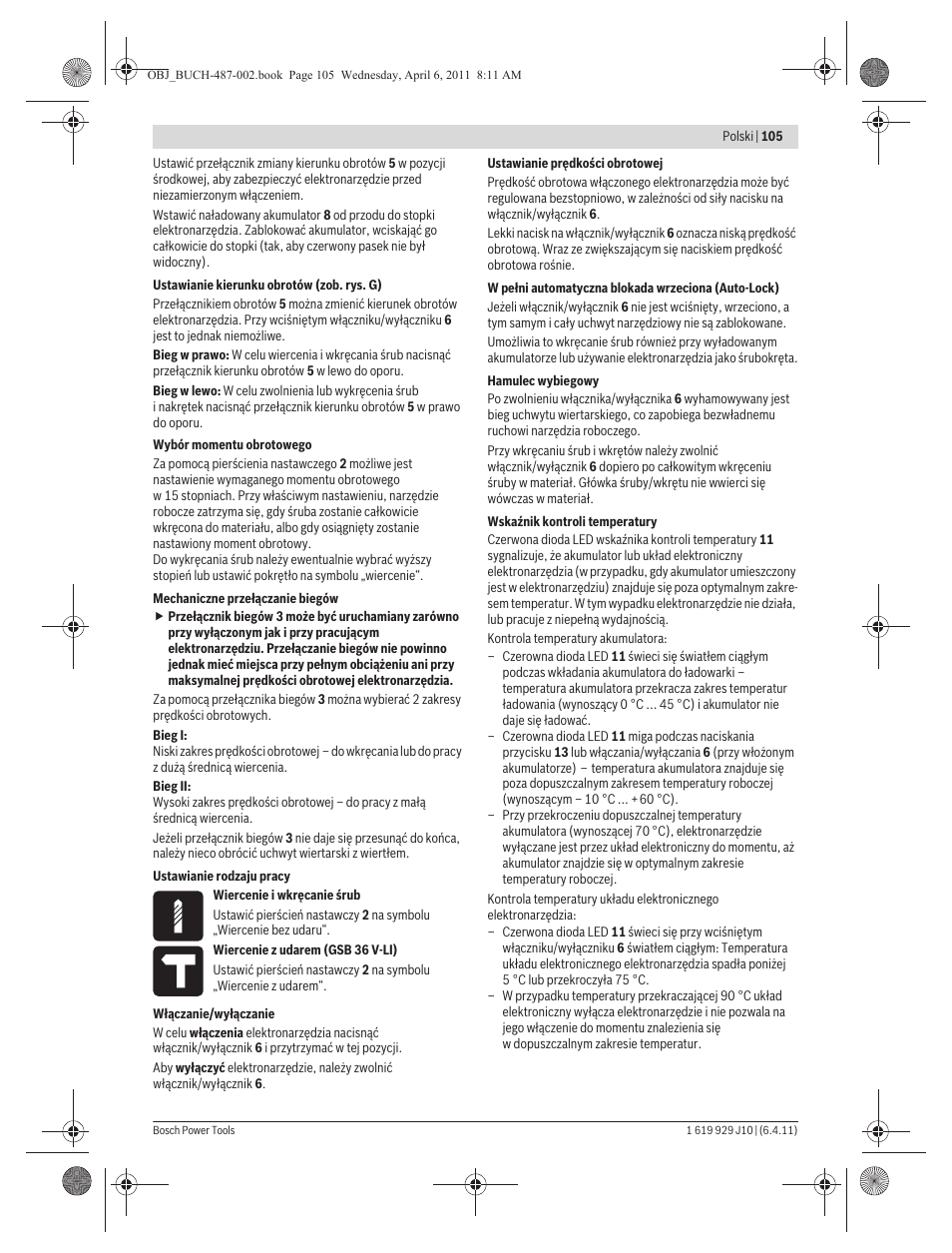Bosch GSR 36 V-LI Professional User Manual | Page 105 / 217