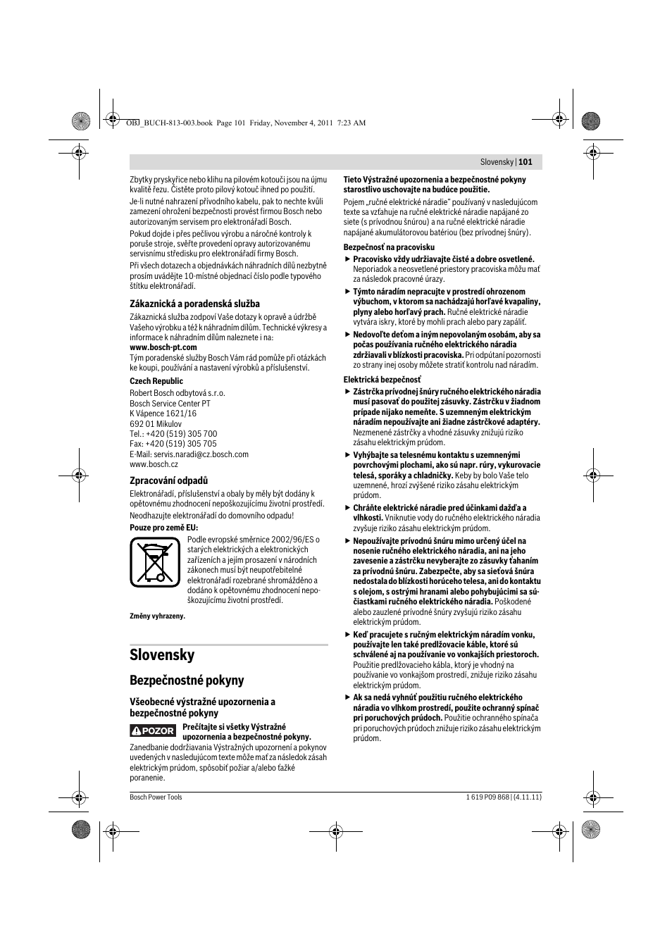 Slovensky, Bezpečnostné pokyny | Bosch GKS 190 Professional User Manual | Page 101 / 193