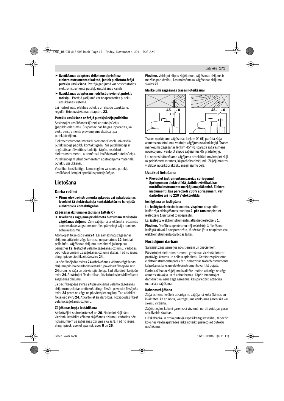 Lietošana | Bosch GKS 190 Professional User Manual | Page 171 / 193