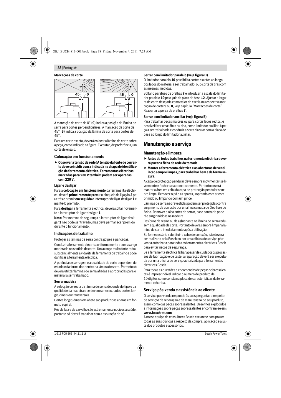 Manutenção e serviço | Bosch GKS 190 Professional User Manual | Page 38 / 193
