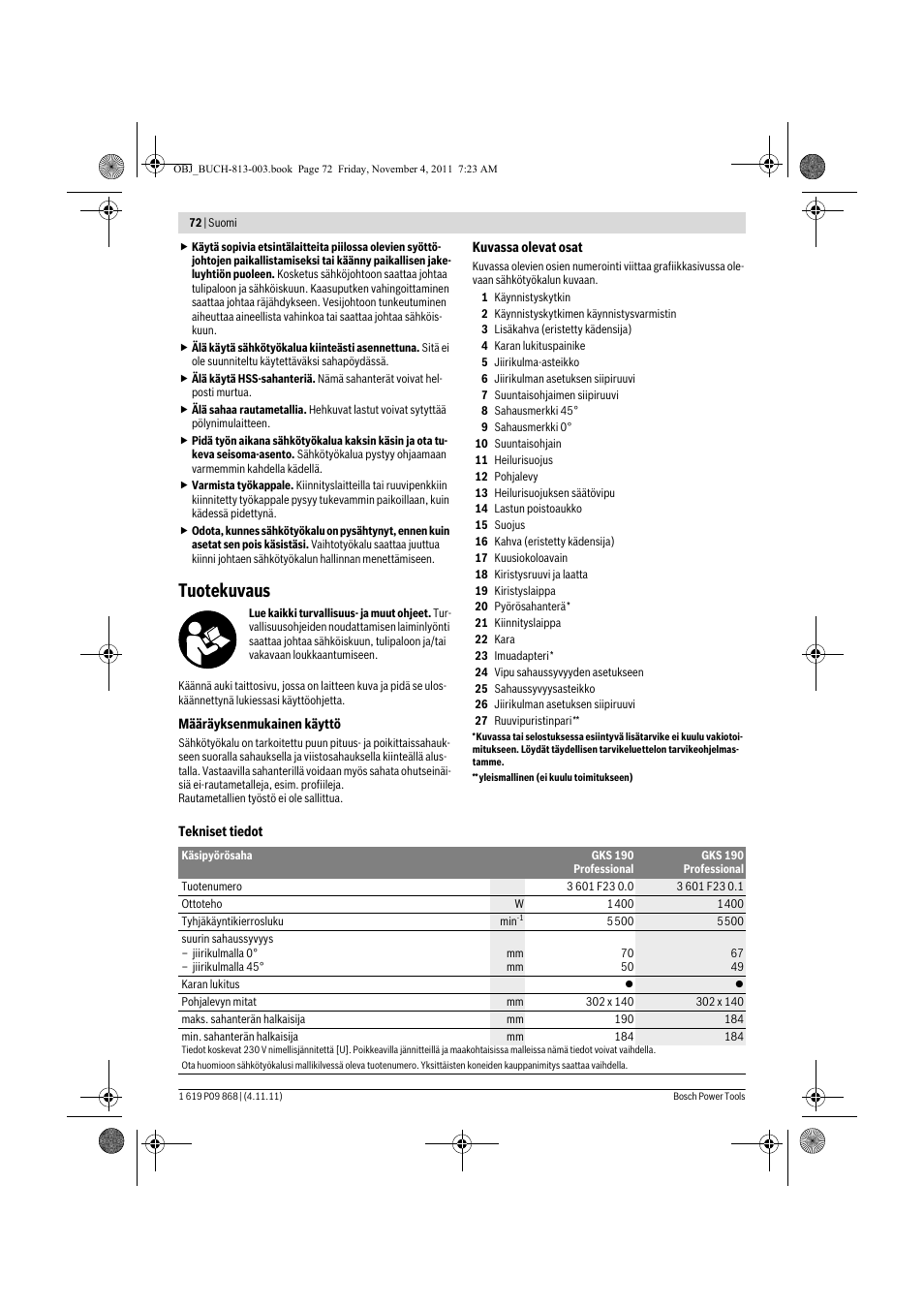 Tuotekuvaus | Bosch GKS 190 Professional User Manual | Page 72 / 193