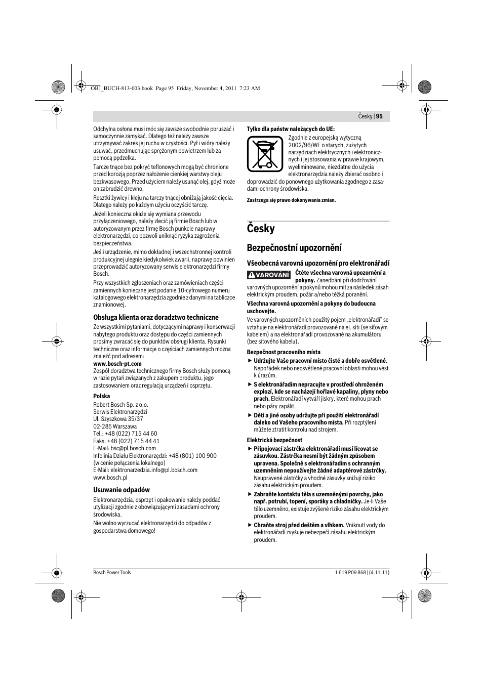 Česky, Bezpečnostní upozornění | Bosch GKS 190 Professional User Manual | Page 95 / 193