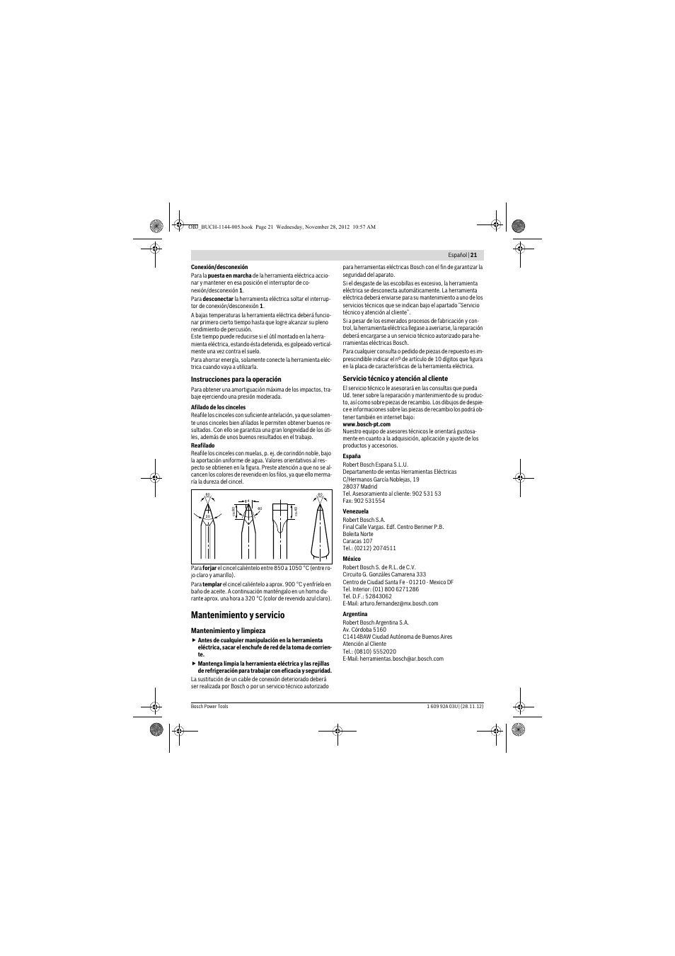 Mantenimiento y servicio | Bosch GSH 27 VC Professional User Manual | Page 21 / 119