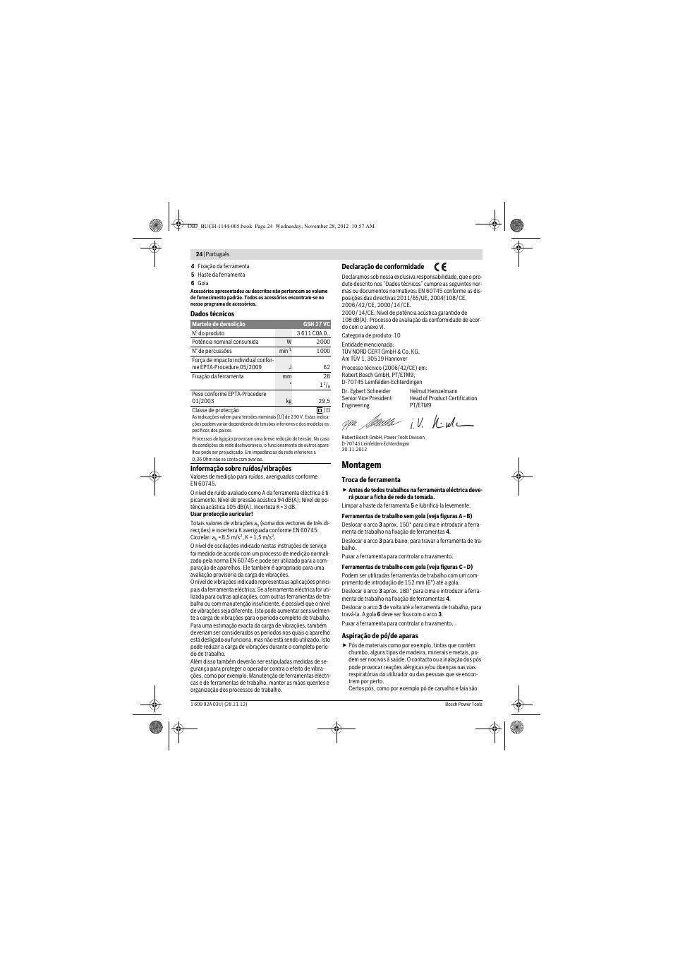 Montagem | Bosch GSH 27 VC Professional User Manual | Page 24 / 119