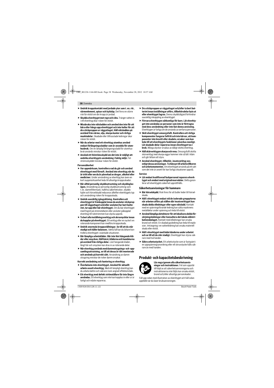 Produkt- och kapacitetsbeskrivning | Bosch GSH 27 VC Professional User Manual | Page 38 / 119