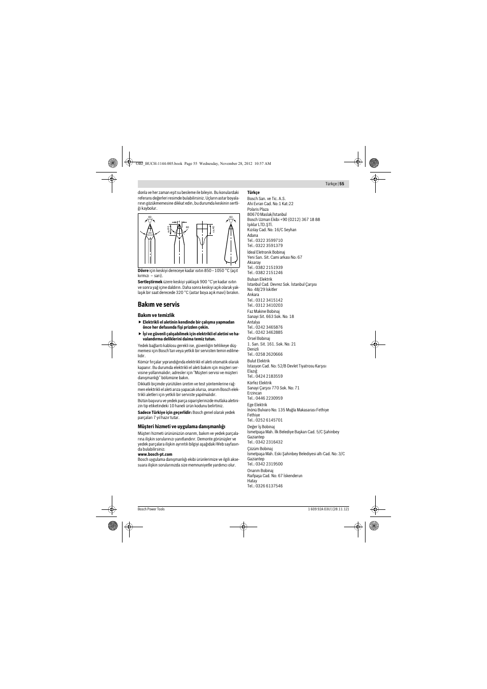 Bakım ve servis | Bosch GSH 27 VC Professional User Manual | Page 55 / 119