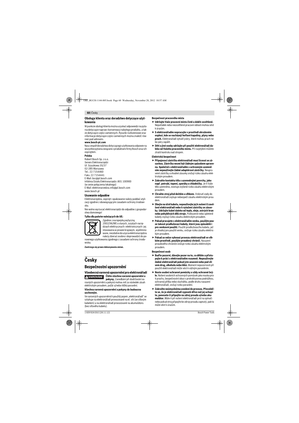 Česky, Bezpečnostní upozornění | Bosch GSH 27 VC Professional User Manual | Page 60 / 119