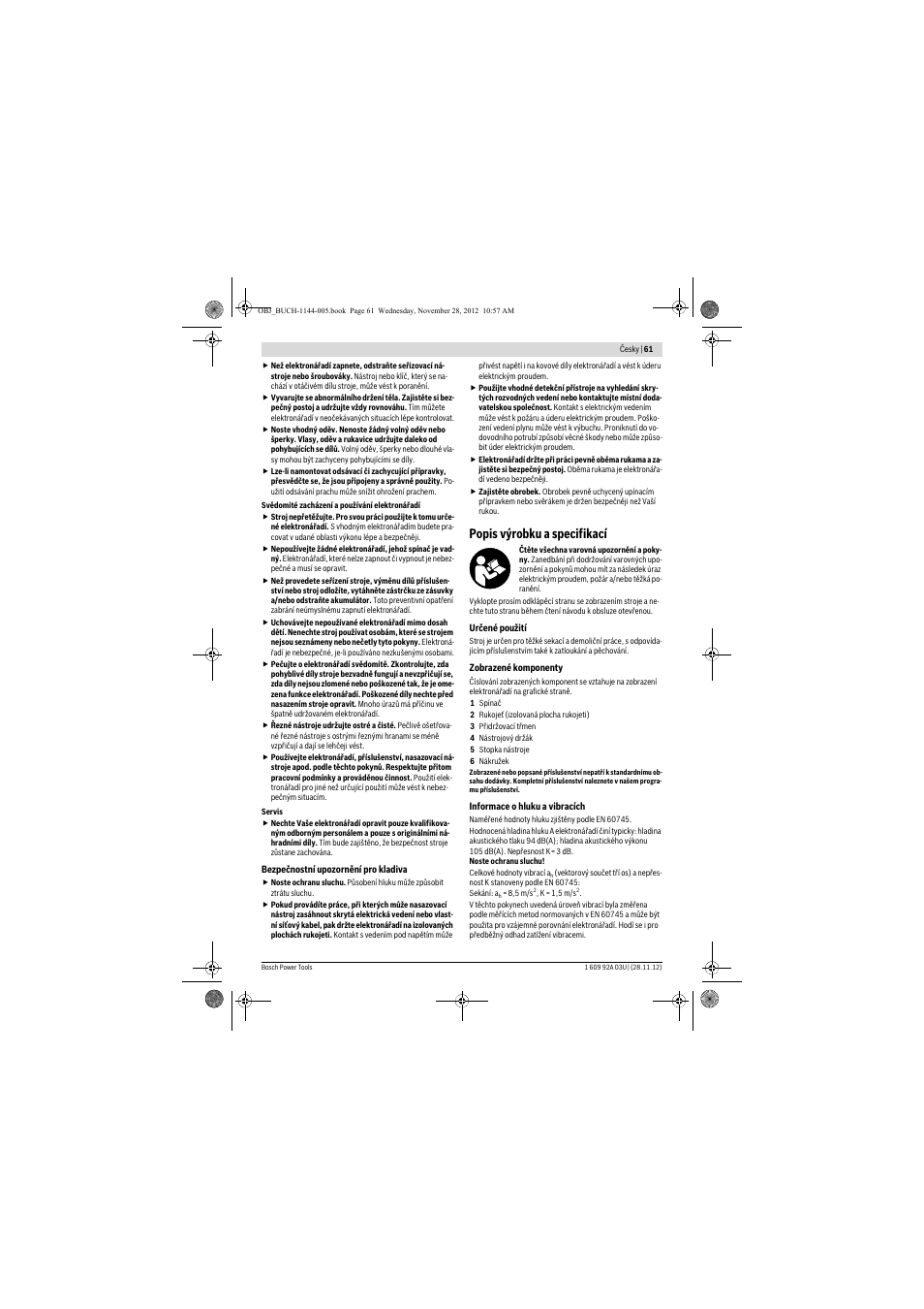Popis výrobku a specifikací | Bosch GSH 27 VC Professional User Manual | Page 61 / 119