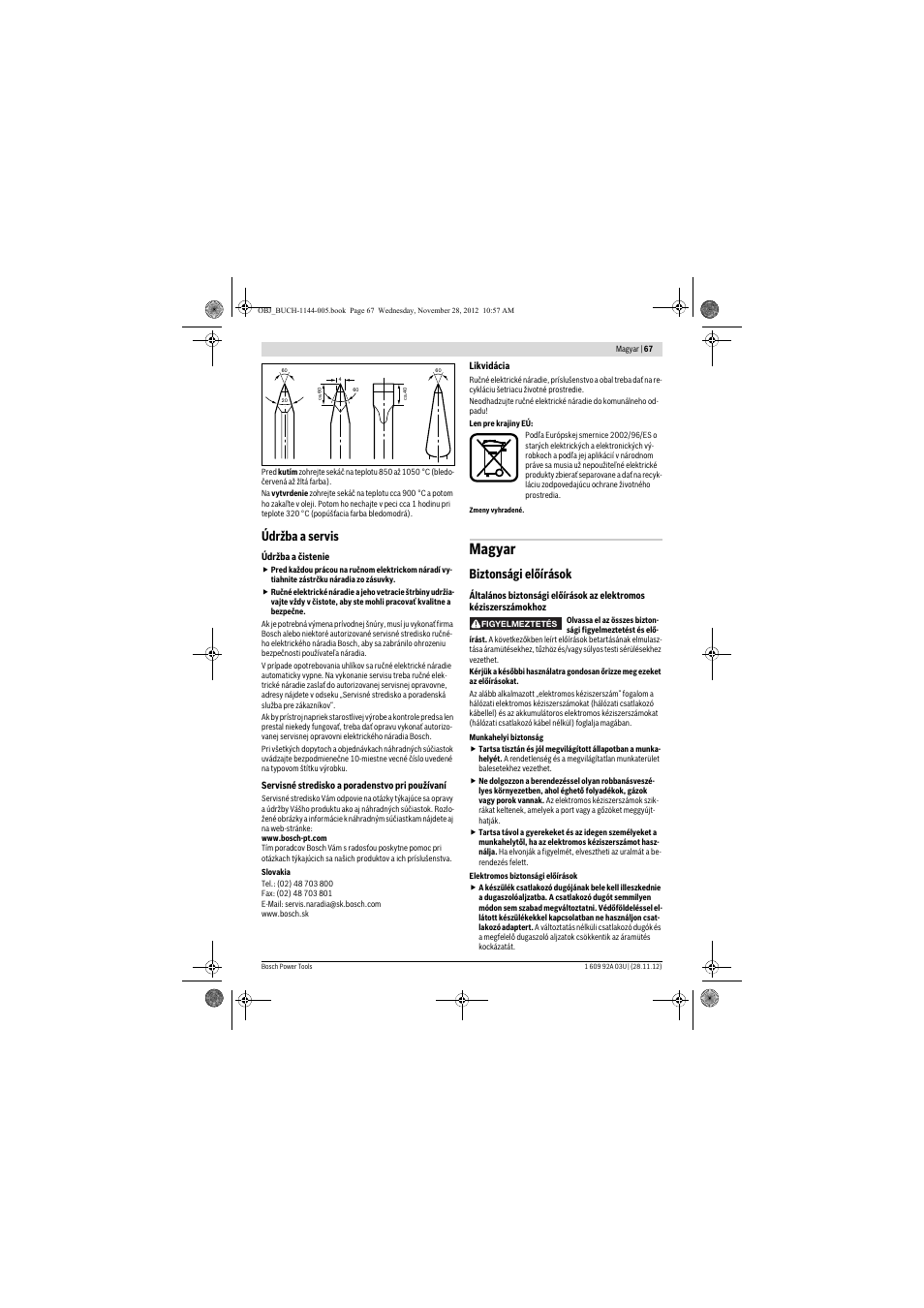 Magyar, Údržba a servis, Biztonsági előírások | Bosch GSH 27 VC Professional User Manual | Page 67 / 119