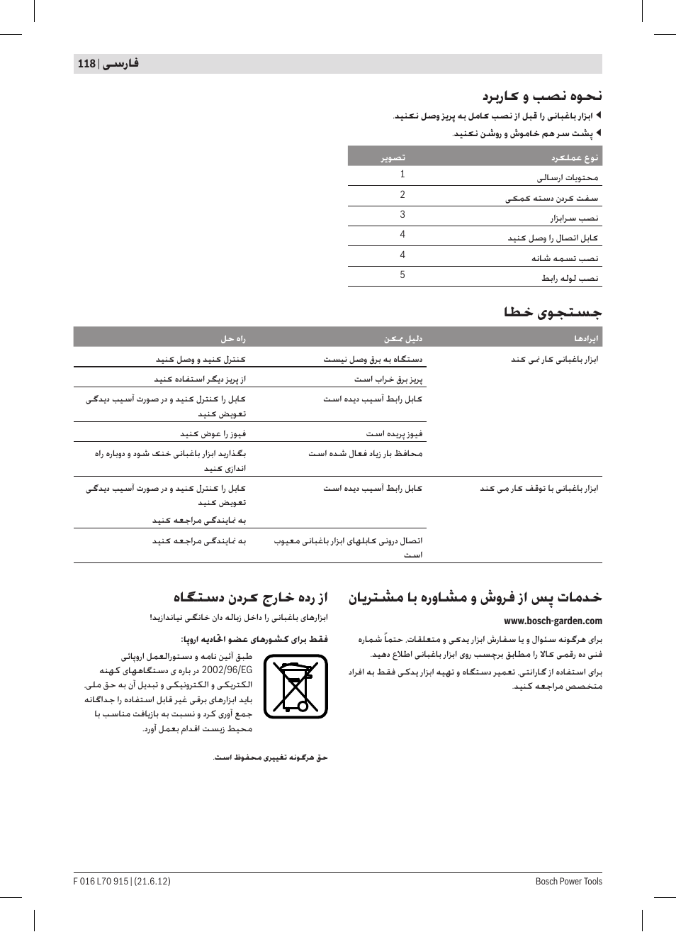 ﺩﺮﺑﺭﺎﮐ ﻭ ﺐﺼﻧ ﻩﻮﺤﻧ, ﺎﻄﺧ یﻮﺠﺘﺴﺟ, ﻥﺎﯾﺮﺘﺸﻣ ﺎﺑ ﻩﺭﻭﺎﺸﻣ ﻭ ﺵﻭﺮﻓ ﺯﺍ ﺲﭘ ﺕﺎﻣﺪﺧ | ﻩﺎﮕﺘﺳﺩ ﻥﺩﺮﮐ ﺝﺭﺎﺧ ﻩﺩﺭ ﺯﺍ, ﯽﺳﺭﺎﻓ | Bosch AMW 10 User Manual | Page 118 / 124