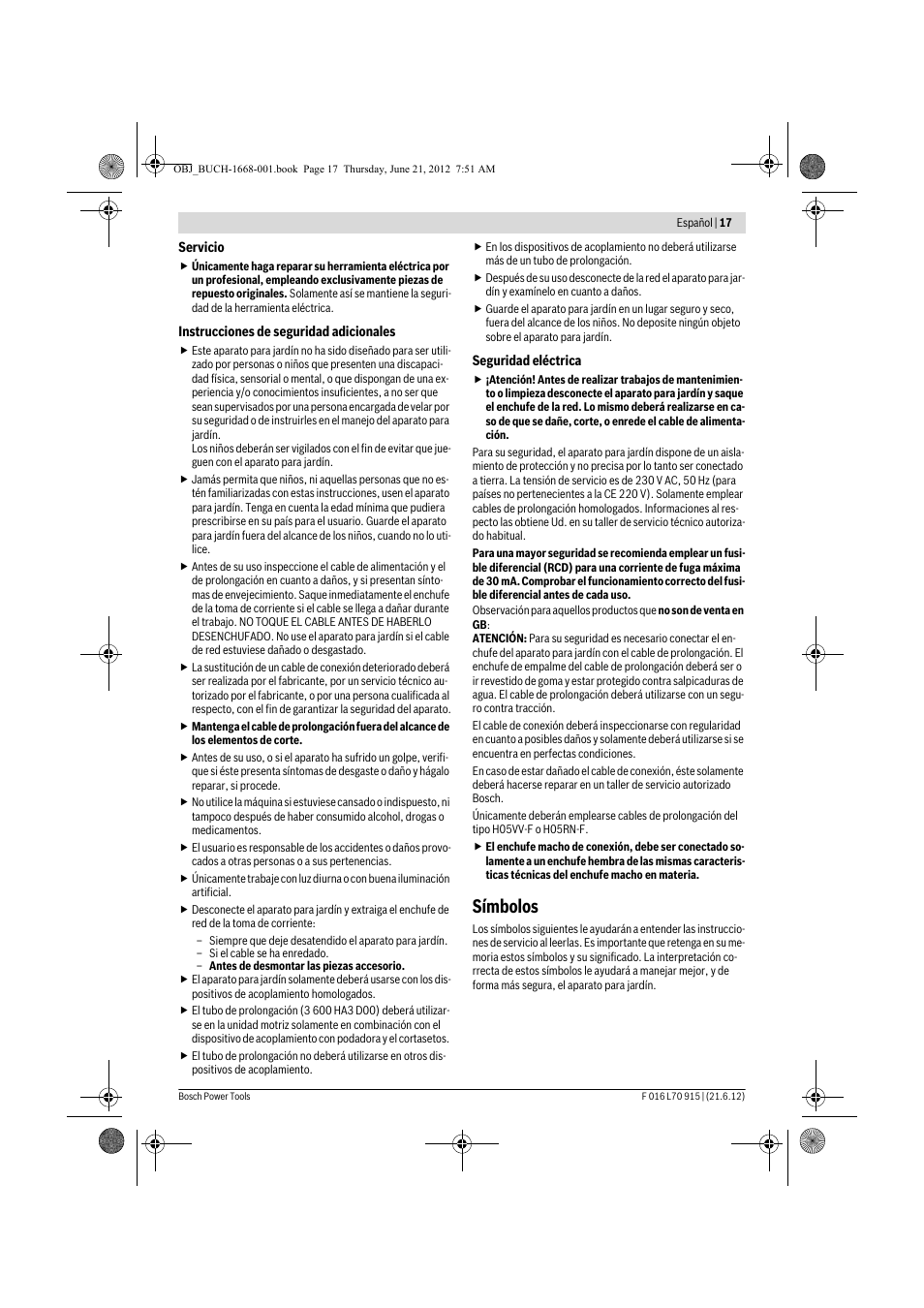 Símbolos | Bosch AMW 10 User Manual | Page 17 / 124