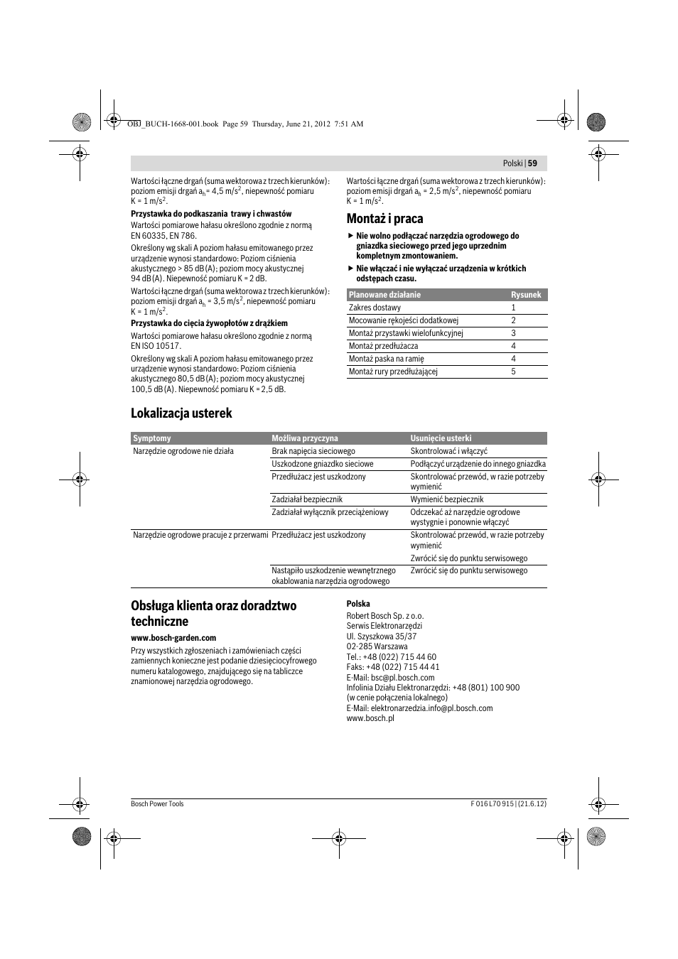 Montaż i praca | Bosch AMW 10 User Manual | Page 59 / 124