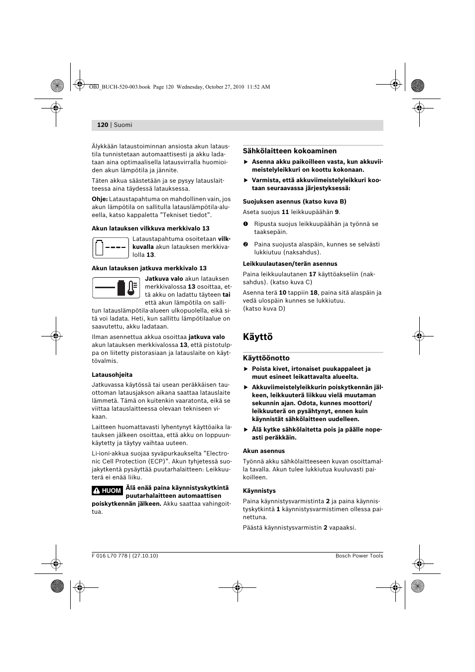 Käyttö | Bosch ART 23 LI User Manual | Page 120 / 297
