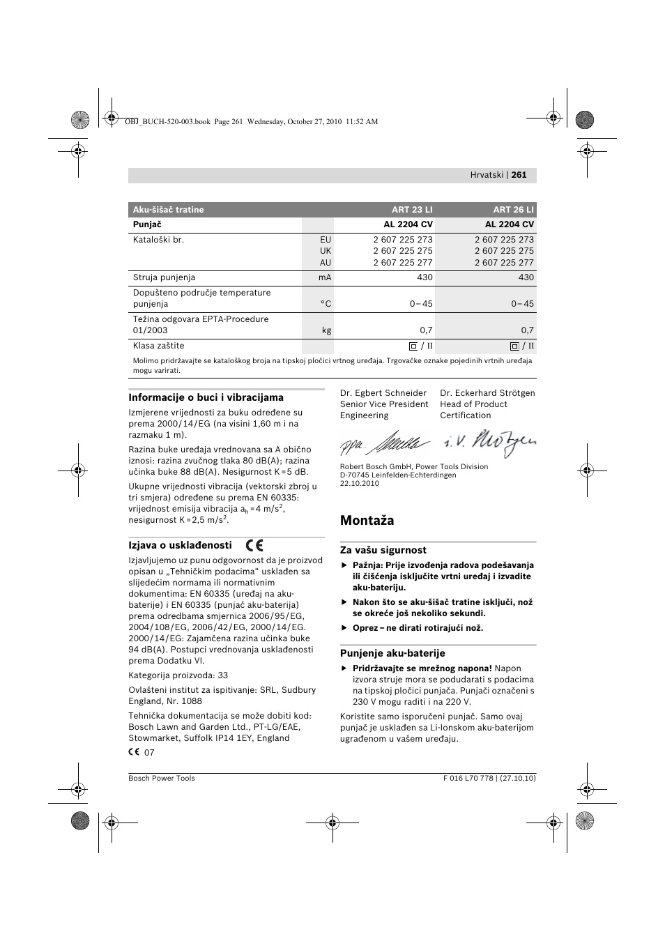 Montaža | Bosch ART 23 LI User Manual | Page 261 / 297